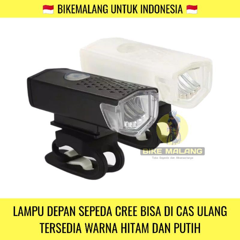 Jual Lampu Depan Sepeda CREE LED 300 Lumens Cas Ulang USB Rechargeable ...