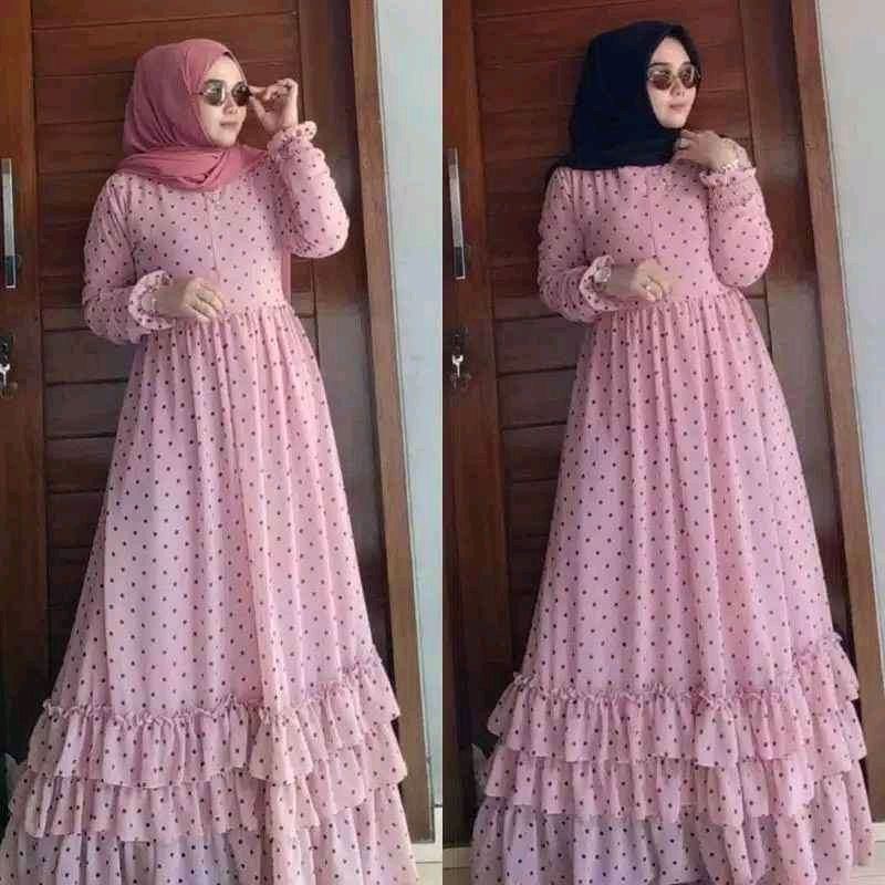 Gamis polkadot set jilbab ceruty