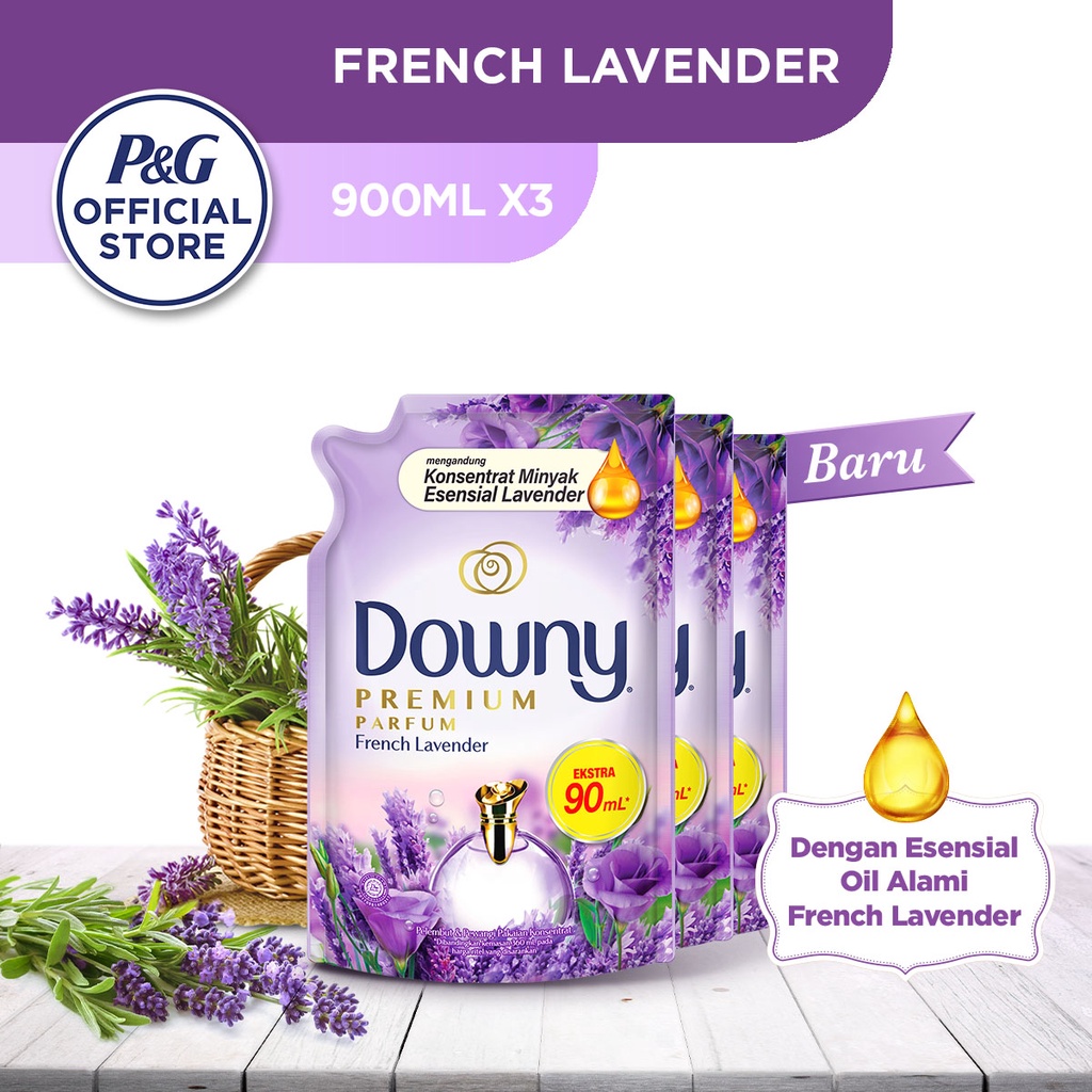 Downy Pelembut dan Pewangi Pakaian Konsentrat French Lavender 900 mL - Paket Isi 3