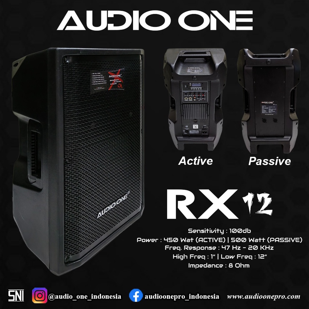 1SET ( 2BOX ) SPEAKER Audio One RX-12  12inch ACTIVE 12inch 8ohm 450watt - 1500watt-- frequenzy : 47Hz - 20Khz