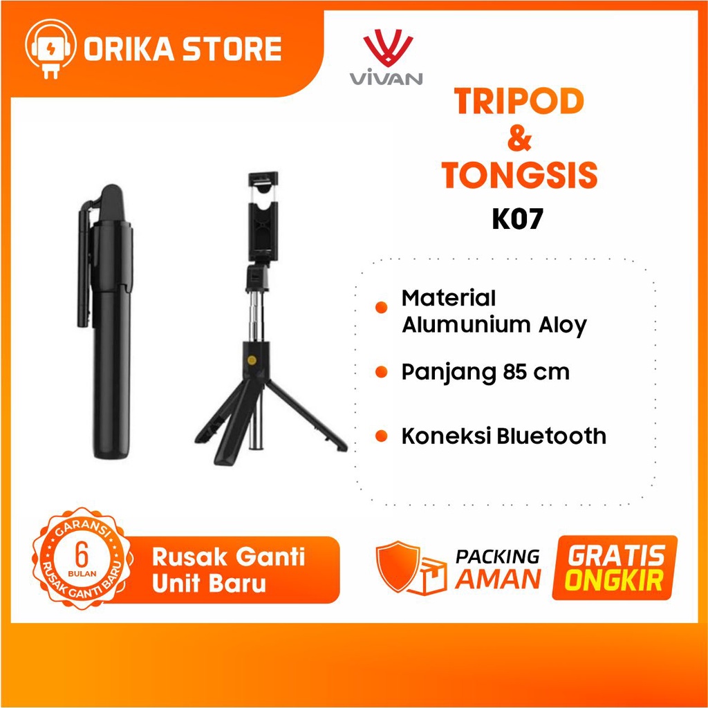 Tongsis Bluetooth + Tripod K07 - Selfie Stick Bluetooth Shutter