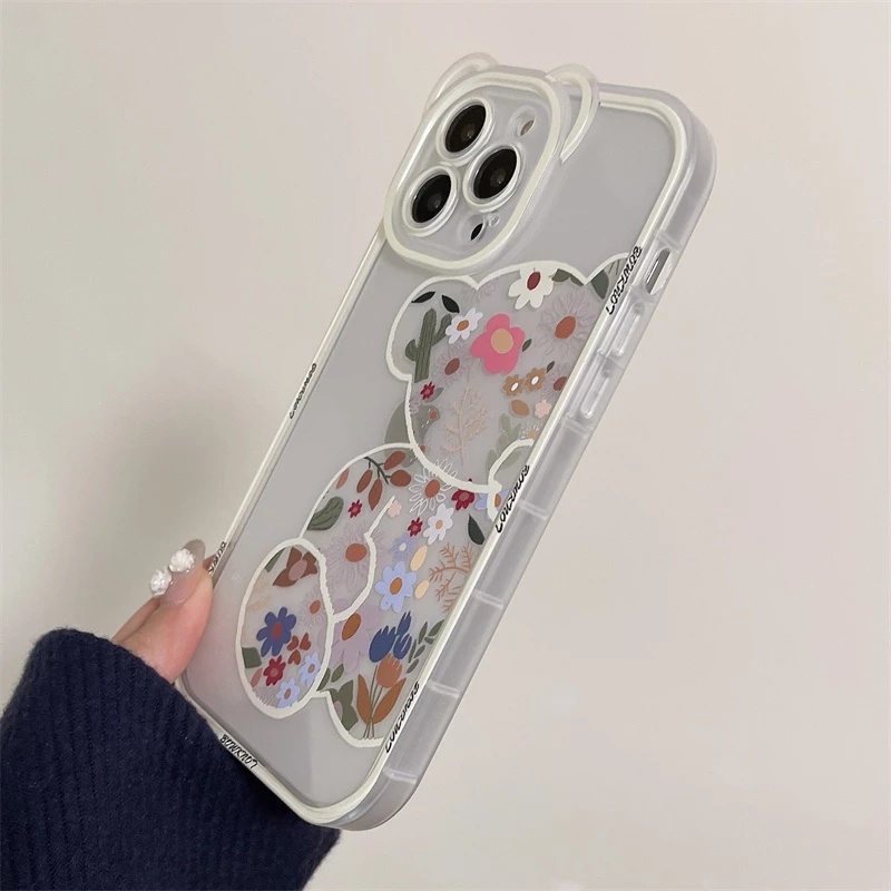 IPHONE Beruang Lucu Pelindung Kamera Ponsel Bening Case Untuk Iphone14 13 Pro Max11 12 Pro Max X XR XS Max7 8 Plus Soft Back Cover