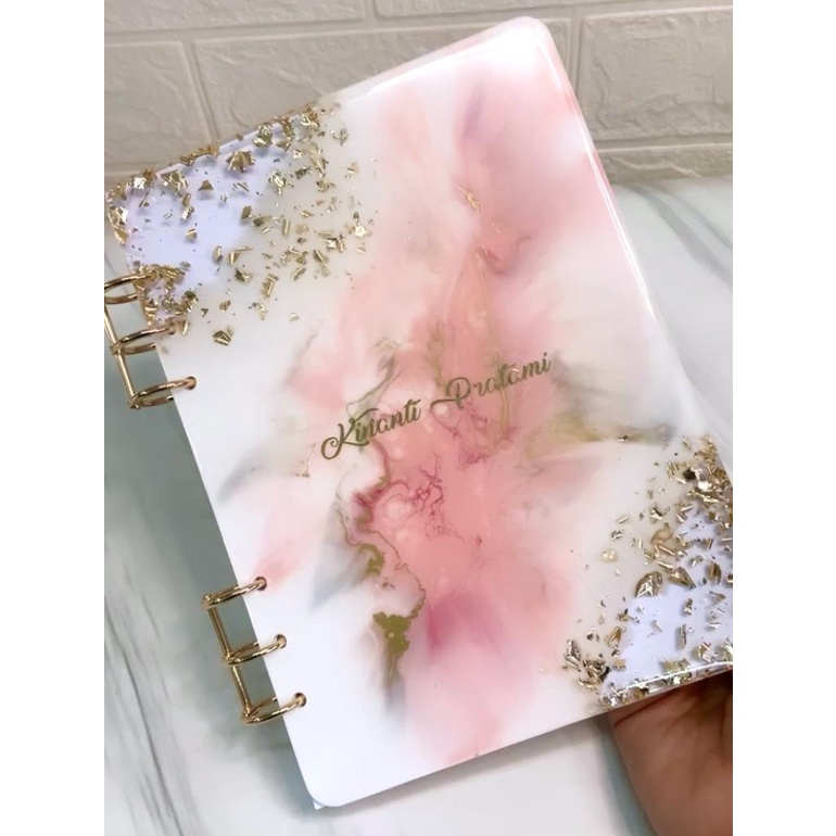

Notebook Resin | Custom Binder Resin | Size A5/A6/A7 | Variasi White, Soft Pink & Gold