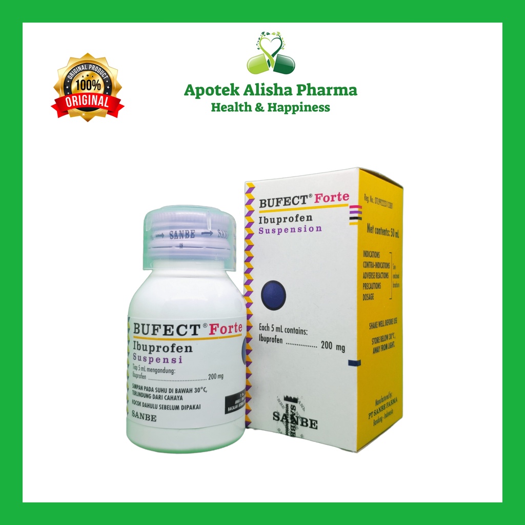 Bufect Sirup/Bufect Forte Syrup 60ml-Bufect Ibuprofen Sirup Obat Penurun Panas/Pereda Nyeri/Sakit Gigi/Gusi Bengkak/Bufec/Bufek/Bupek Sirup