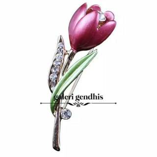 Bros Bunga Tulip Hias  Kristal Imitasi Brooch Pin Enamel 