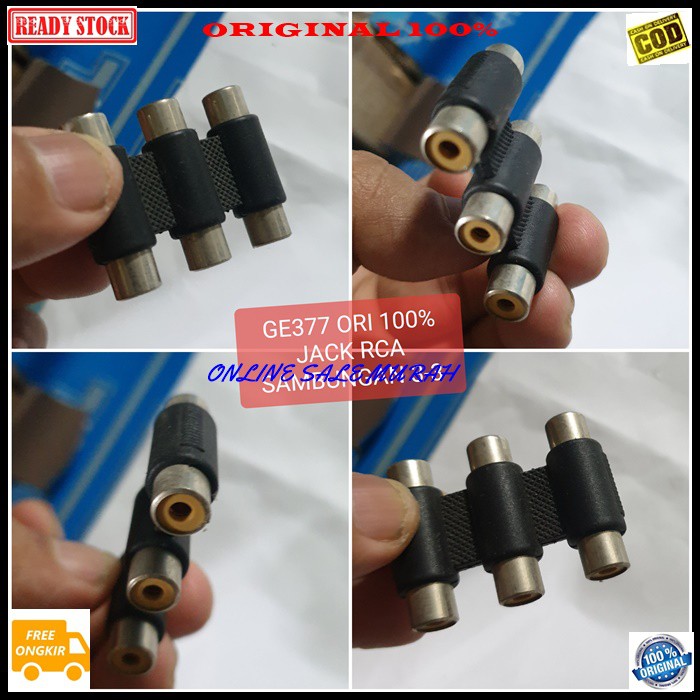 G377 Jack rca 3in1 audio spliter konektor splitter aux conektor acc handphone hp jek jack laptop komputer smule multi original cewe cowo adapter sambungan sound extension penyambung suara headset headphone converter male canon dvd ampli stereo ma