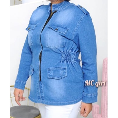 MC girl - Jaket Jeans Resleting Pinggang Karet Jumbo Wanita / Jas Sleting Big Size Wanita