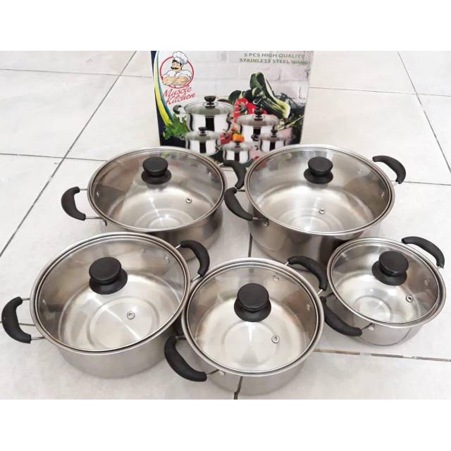 PANCI 5 SET TUTUP KACA - PANCI STAINLESS 5 SUSUN TUTUP KACA - PANCI MURAH - TOKO HAF STORE