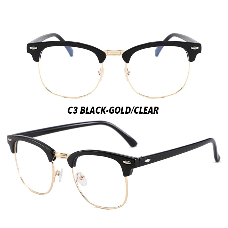 (YUZHU) Bayar di Tempat Anti Blue Kacamata RB Design Half Frame Eyeglasses Wanita/Pria