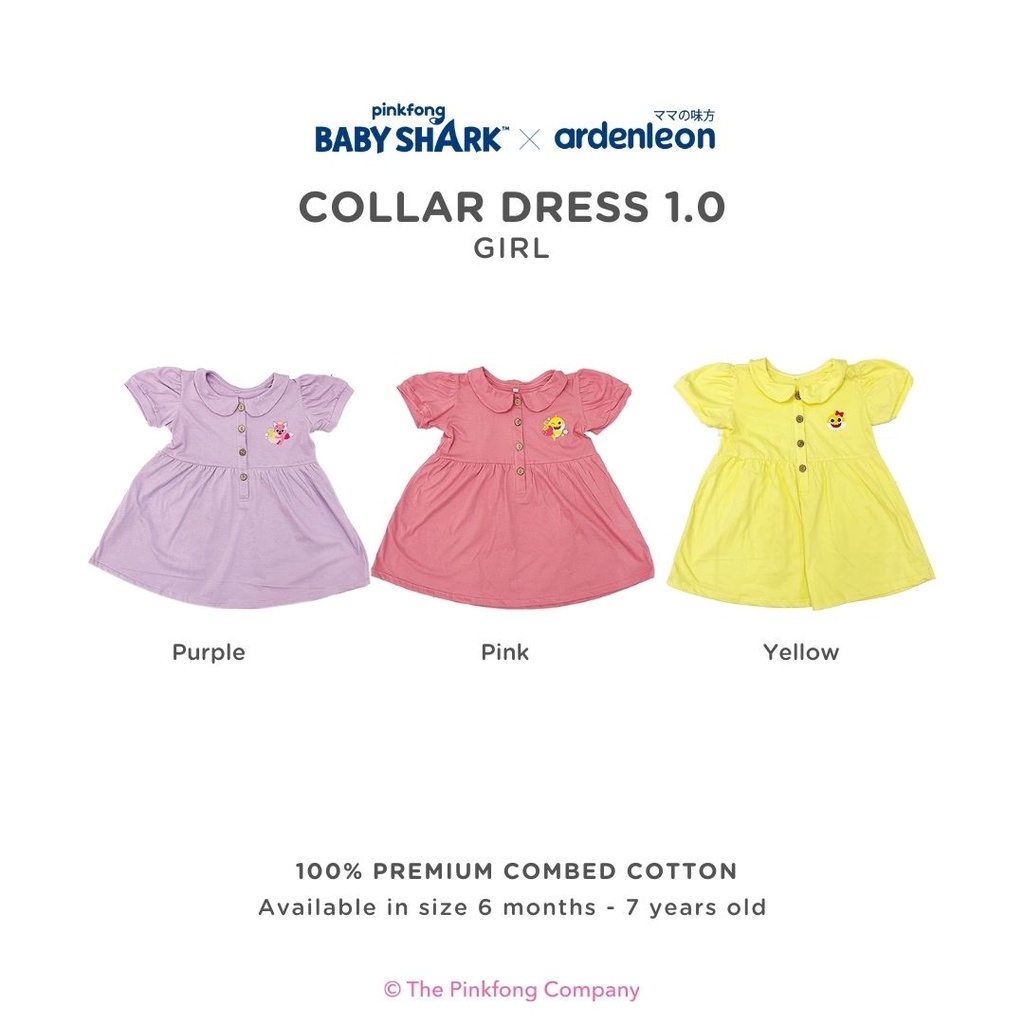 Baju Bayi Dress Rok Anak Perempuan Ardenleon Pinkfong Baby Shark Collar 6 12 Bulan 1 - 4 Tahun