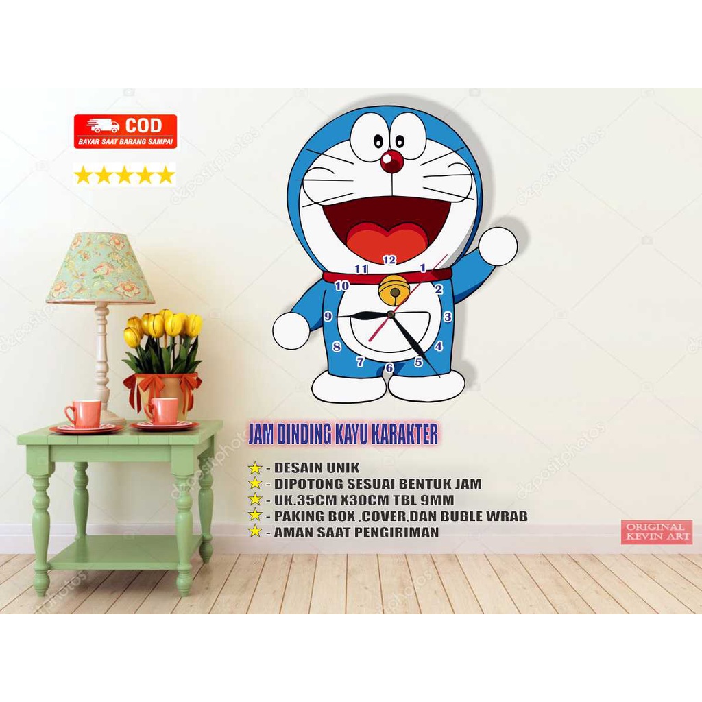 JAM DINDING KARAKTER DORAEMON UNIK BESAR KAYU VINTAGE SOUVENIR JAM CAFE Kevinart