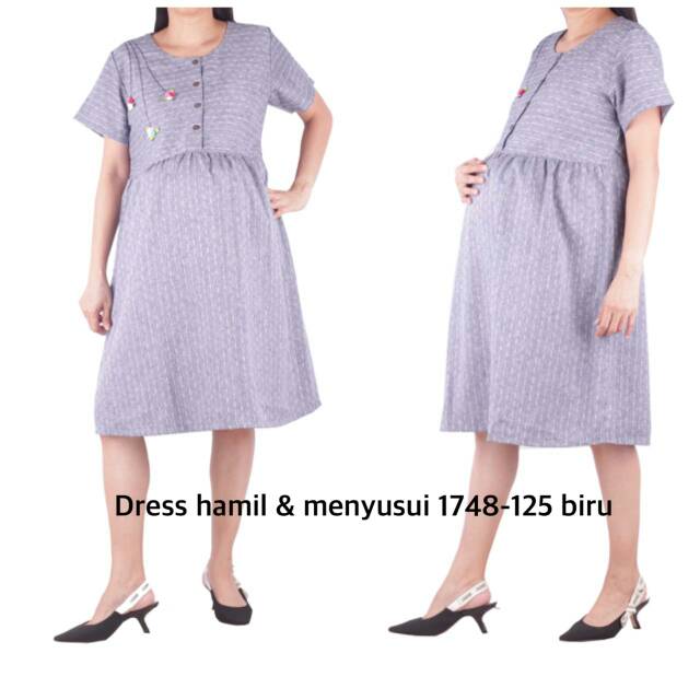 Baju hamil dres hamil dan menyusui 1748 biru