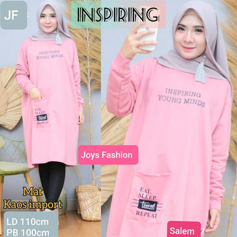 JF Atasan Tunik Kaos babyterry Jumbo Wanita Muslimah Terbaru INSPIRING LD 110cm PB100