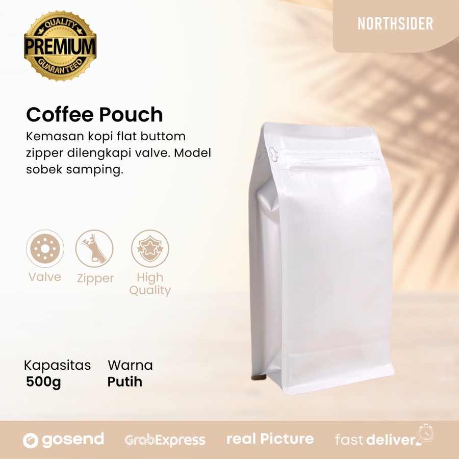 KEMASAN KOPI 500GR - BLACK STANDING POUCH FLAT BOTTOM ZIPPER AND VALVE