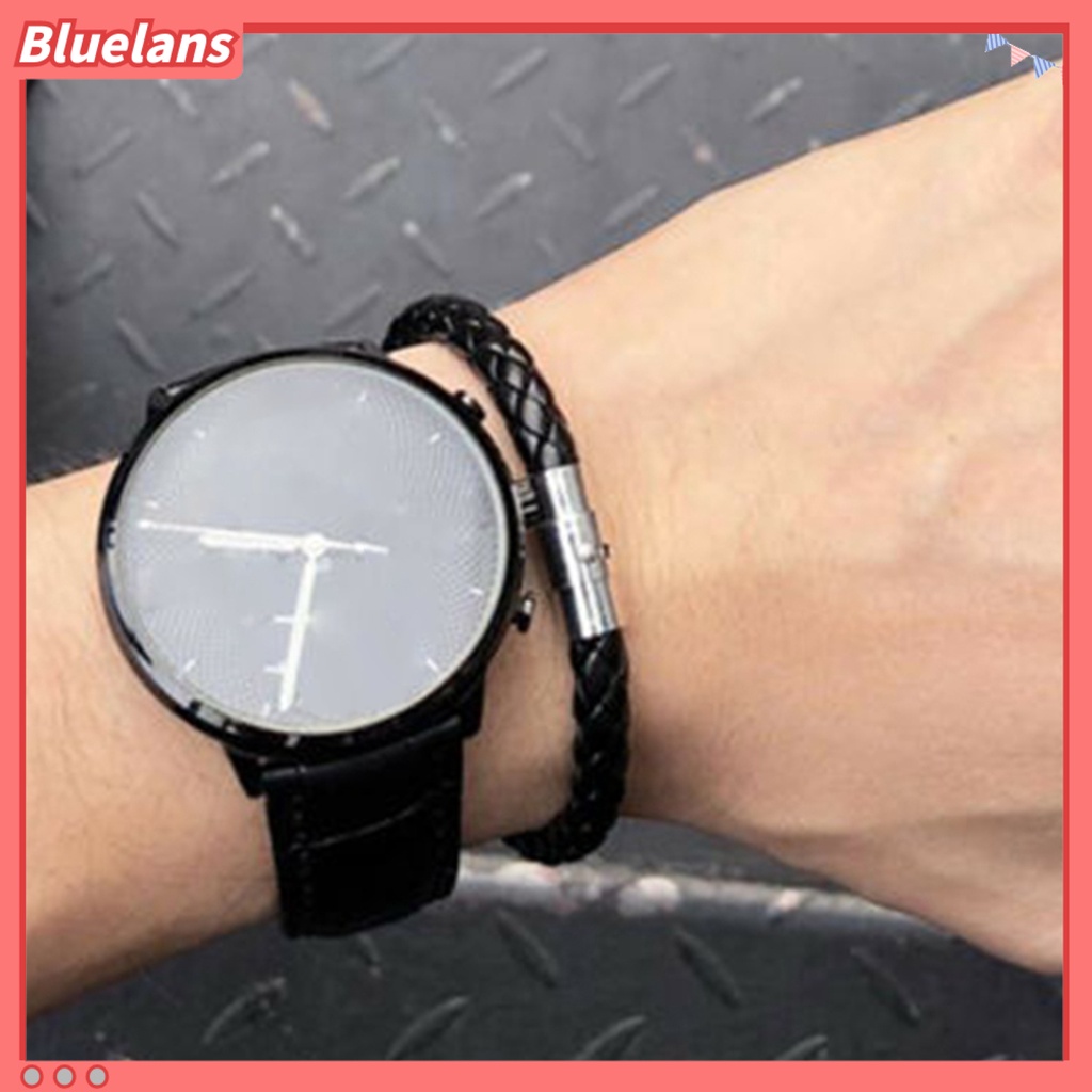 Bluelans Bracelet Braided with Magnetic Buckle Faux Leather Versatile Men Hand Chain