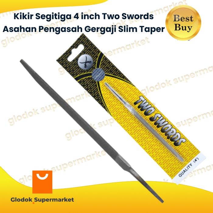 Kikir Segitiga 4 inch Two Swords Asahan Pengasah Gergaji Slim Taper