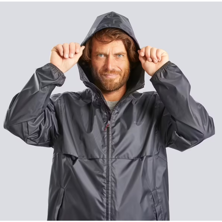 QUECHUA NH100 Jas Hujan Raincut Full Zip Pria Hiking Tahan Air