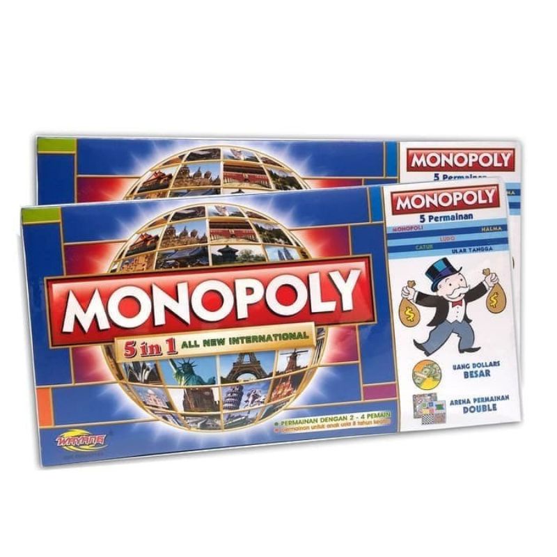 Mainan Monopoly 5 in 1 Internasional Edukasi - Catur Ular Tangga Halma Ludo Board Game Family Anak Edukatif