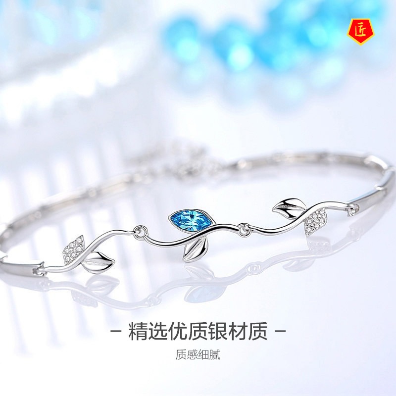 [Ready Stock]925 Silver Romantic Diamond Leaf Branch Bracelet