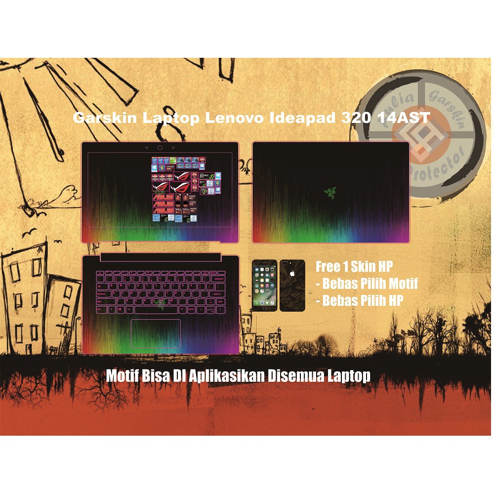 Garskin Laptop Lenovo Ideapad 320 motif Razer - Free Custom Motif