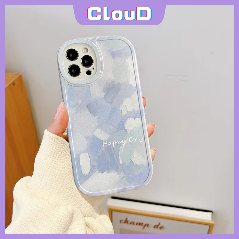 Ins Case Realme C53 9i C25s C35 C25Y C21Y C21 C25 C11 C31 C12 8i 7i C15 7 6 5s 6s 8 8pro C3 6i 5 C17 C20A C20 Case Retro Tinta Biru Lukisan Oval Pelindung Lensa Anti Jatuh Lembut Sarung