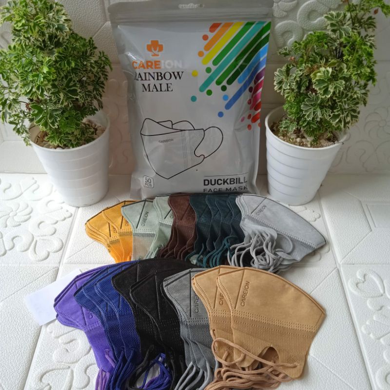 Masker CareIon duckbill rainbow isi kemasan 50pcs dan ada 10 warna berbeda disetiap kemasan