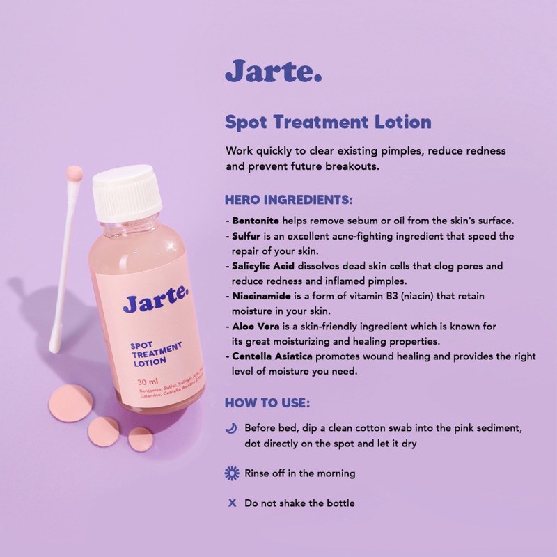 JARTE Spot Treatment Lotion Indonesia / Cica Care Gentle Wash Toner Cream Ampoule Serum Sunscreen