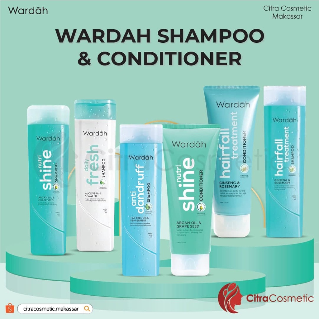 Wardah Shampoo &amp; Conditioner Series 170Ml Daily Fresh | Hairfall | Anti Dandruff | Nutri Shine