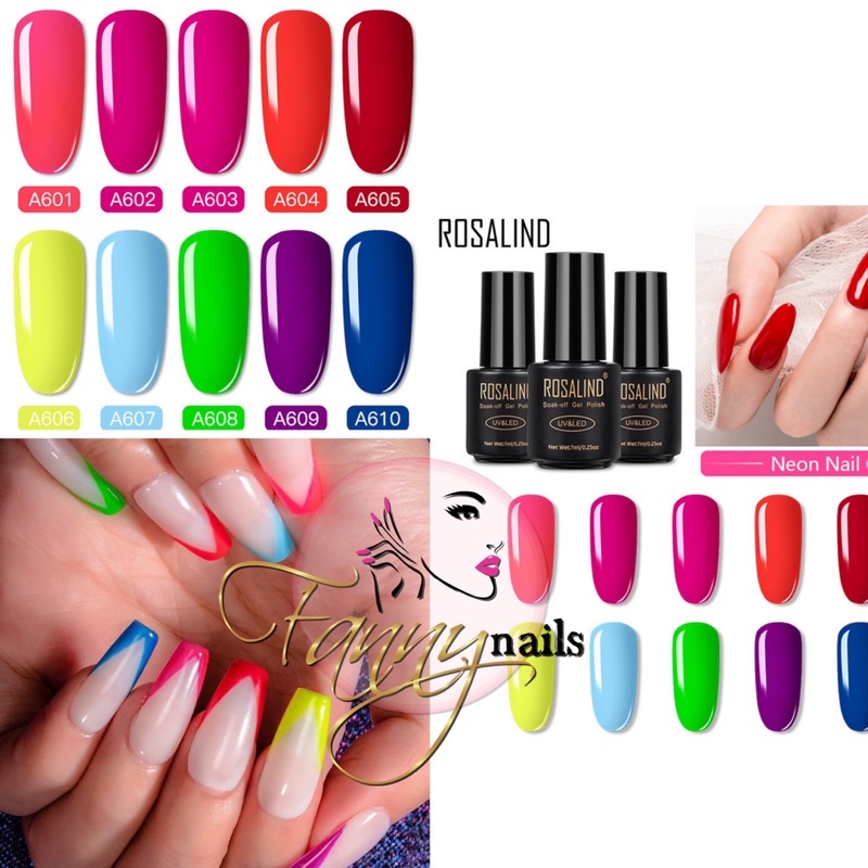 ROSALIND NEON GEL POLISH GLASS BOTTLE KUTEK GEL NEON GLOW NAILART NAIL ART