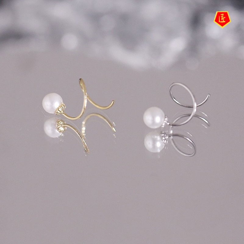 [Ready Stock]Creative Simple S925 Silver Spring Pearl Stud Earrings