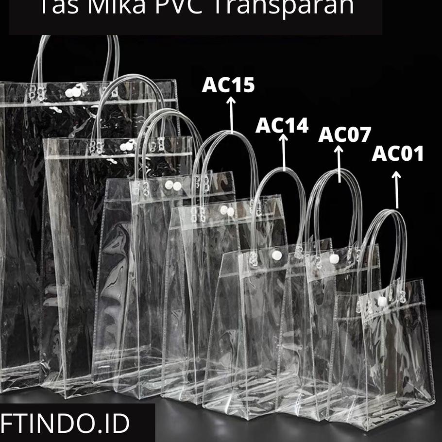 

7.7 Brand [Minimal pembelian 10 pcs ] Tas Mika PVC Transparan, Tas Mika PVC Polos Goodiebag Hampers Souvenir Ulang Tahun Transparant Bening Murah | AC01 - AC15