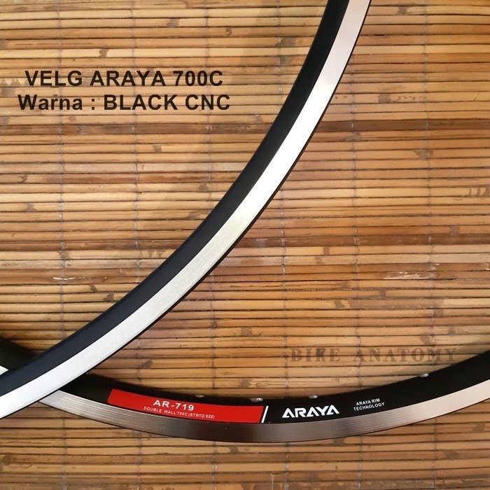 Velg Rims Fixie Roadbike 700C FV 32 &amp; 36 Hole FULL BLACK &amp; BLACK CNC . DOUBLE WALL. ARAYA AR-719