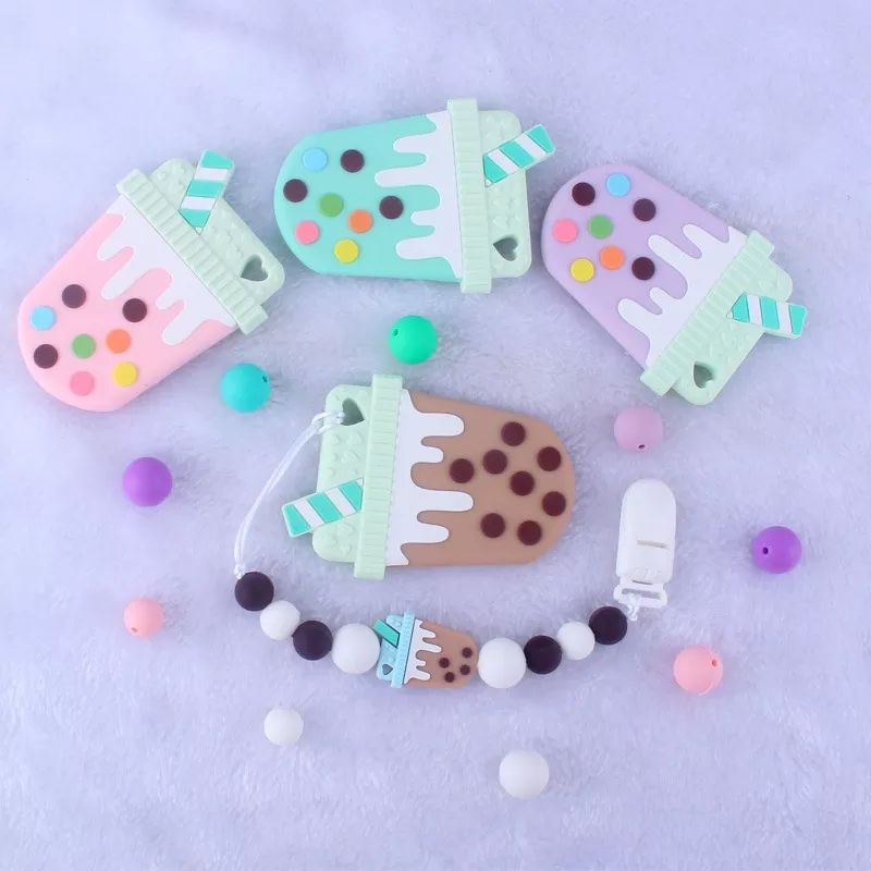 PROMO Set Mainan Teether Boba Jumbo Size Gigitan bayi dan Rantai Tali Empeng Dot