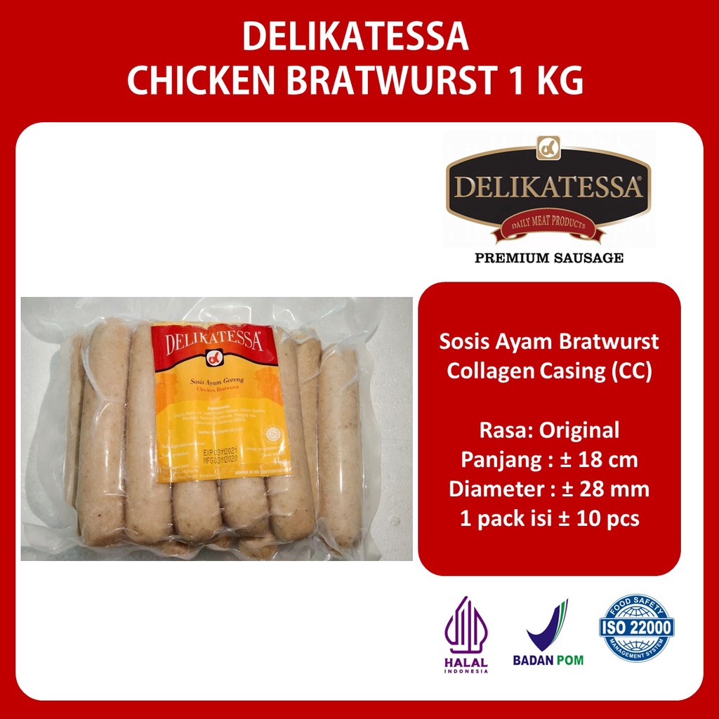 

Delikatessa Chicken Bratwurst 1 KG Sosis Ayam Goreng Hotel Horeca Halal