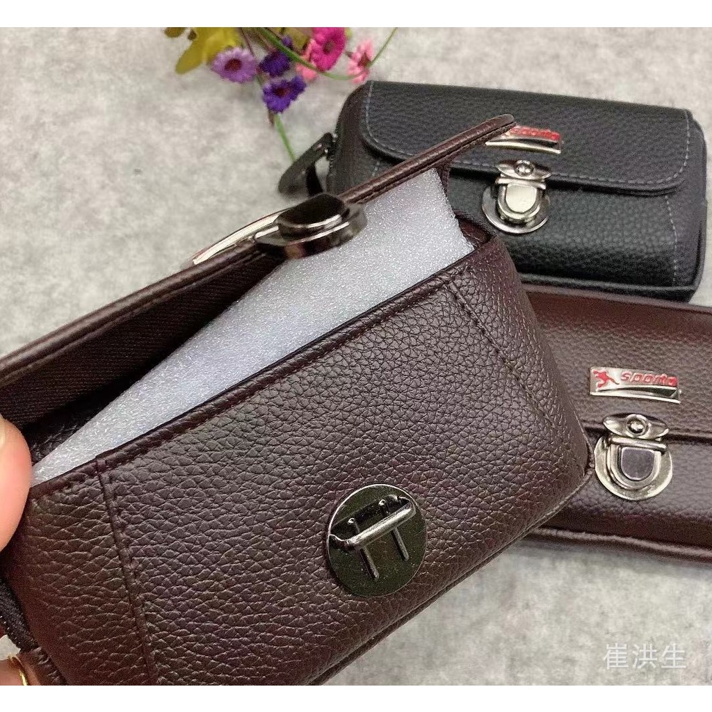 DOMPET HP PINGGANG MUAT DI SABUK GESPER BAHAN KULIT SINTETIS KILAT UNTUK HP BESAR