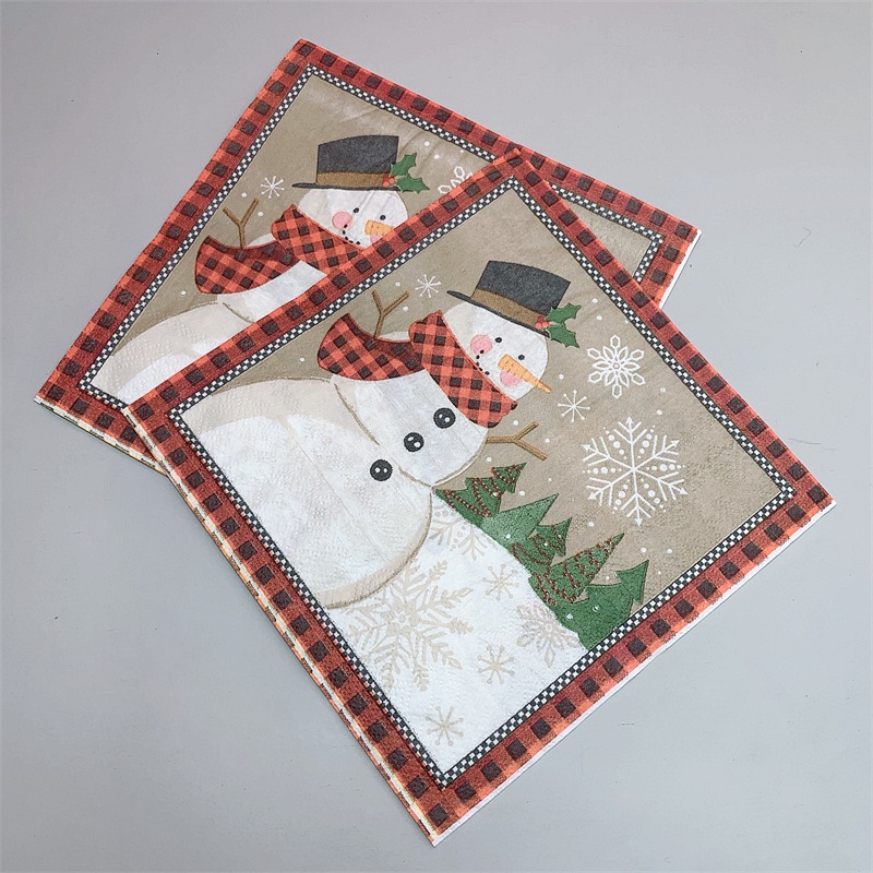 20pcs/bag Serbet Kertas Tema Snowman Natal Xmas Winter Decoupage Serviettes Untuk Peralatan Makan Pesta Xmas