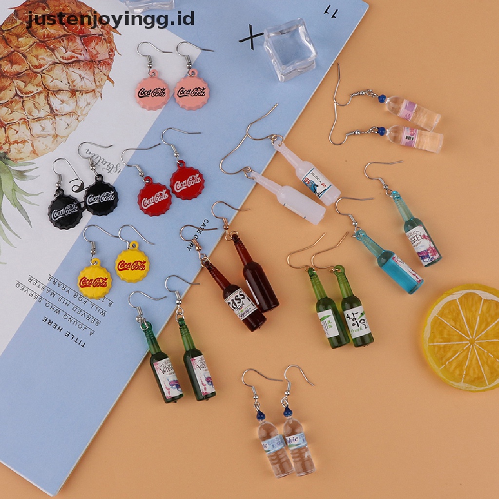 1 Pasang Anting Kait Gantung Desain Botol Bir Handmade DIY Aksesoris Wanita