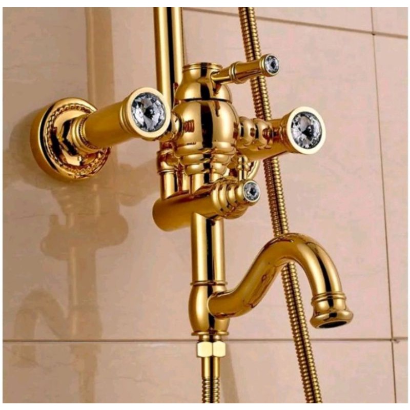 Shower tiang gold emas panas dingin / Kran tiang column gold