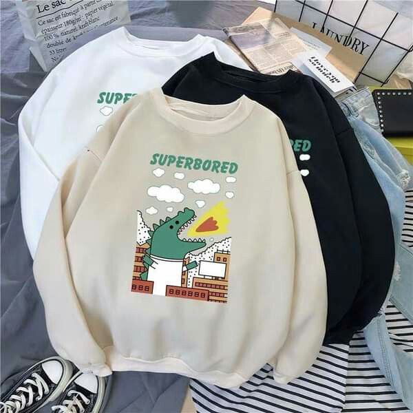 SWEATER UNISEX DINO BORED FLEECE TEBAL HALUS PREMIUM TERBARU,