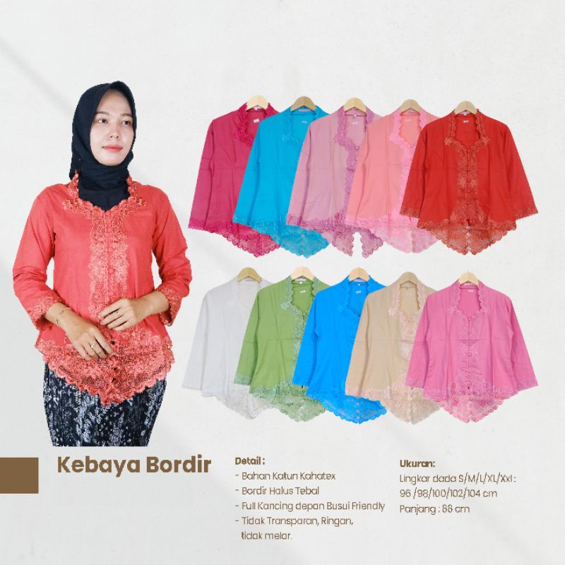 Kebaya Bordir Lengan ⅞ Bahan Premium Halus