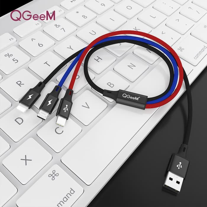 QGeeM 3in1 Kabel Data Micro USB, Type C &amp; Lightning Cable Premium