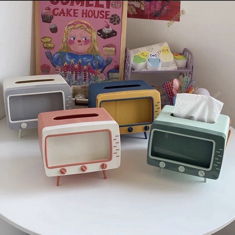 PHONE HOLDER TISSUE BOX RETRO TV KOTAK TISU BENTUK TELEVISI