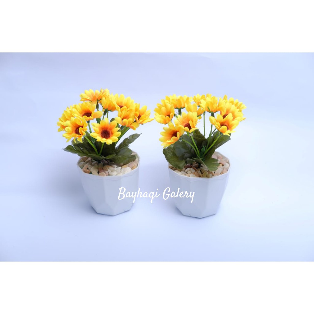 BUNGA HIAS POT KRISTAL MATAHARI/BUNGA ARTIFICIAL/BUNGA HIAS PLASTIK IMPORT MURAH/BUNGA MATAHARI-1