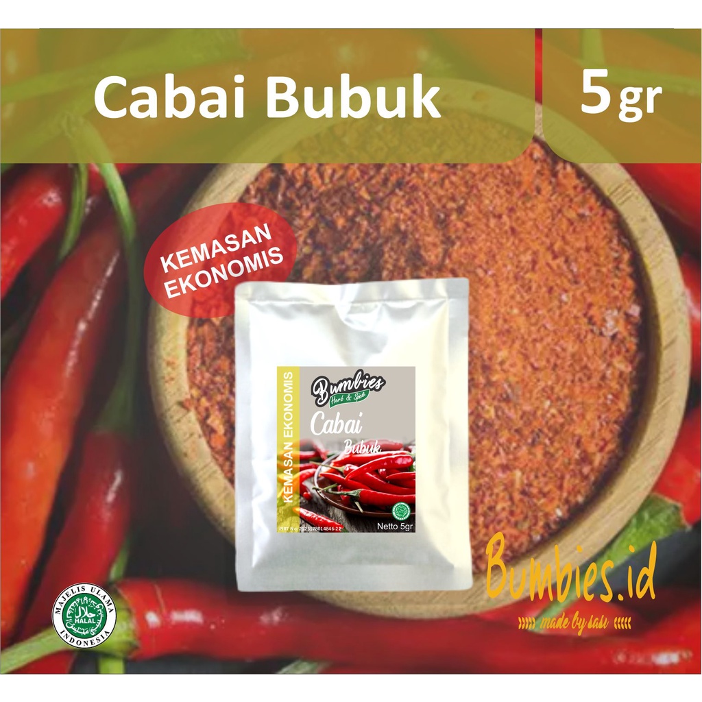 

Cabai Bubuk 5 gram Bumbies Herb and Spices kemasan ekonomis | chili powder | Bumbu Instant