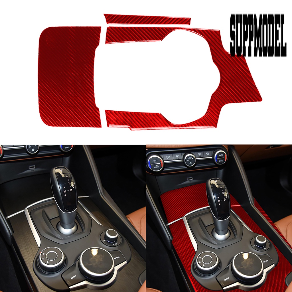 Suppmodelx &lt; 3Pcs / Set Stiker Cover Panel Persneling Mobil Bahan Carbon Fiber Untuk Alfa Romeo Giulia 17-19