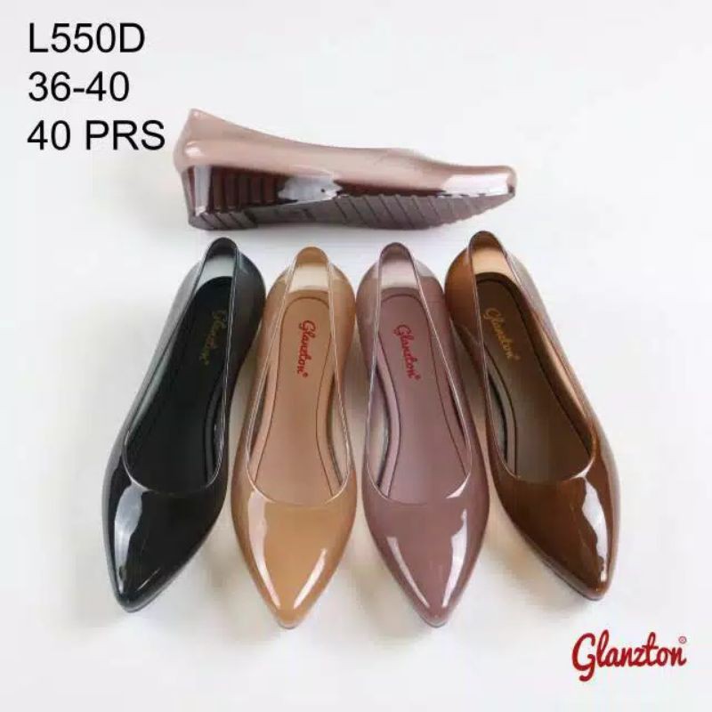 Sepatu wedges 4 cm Jelly shoes Merk Glanzton Transparan