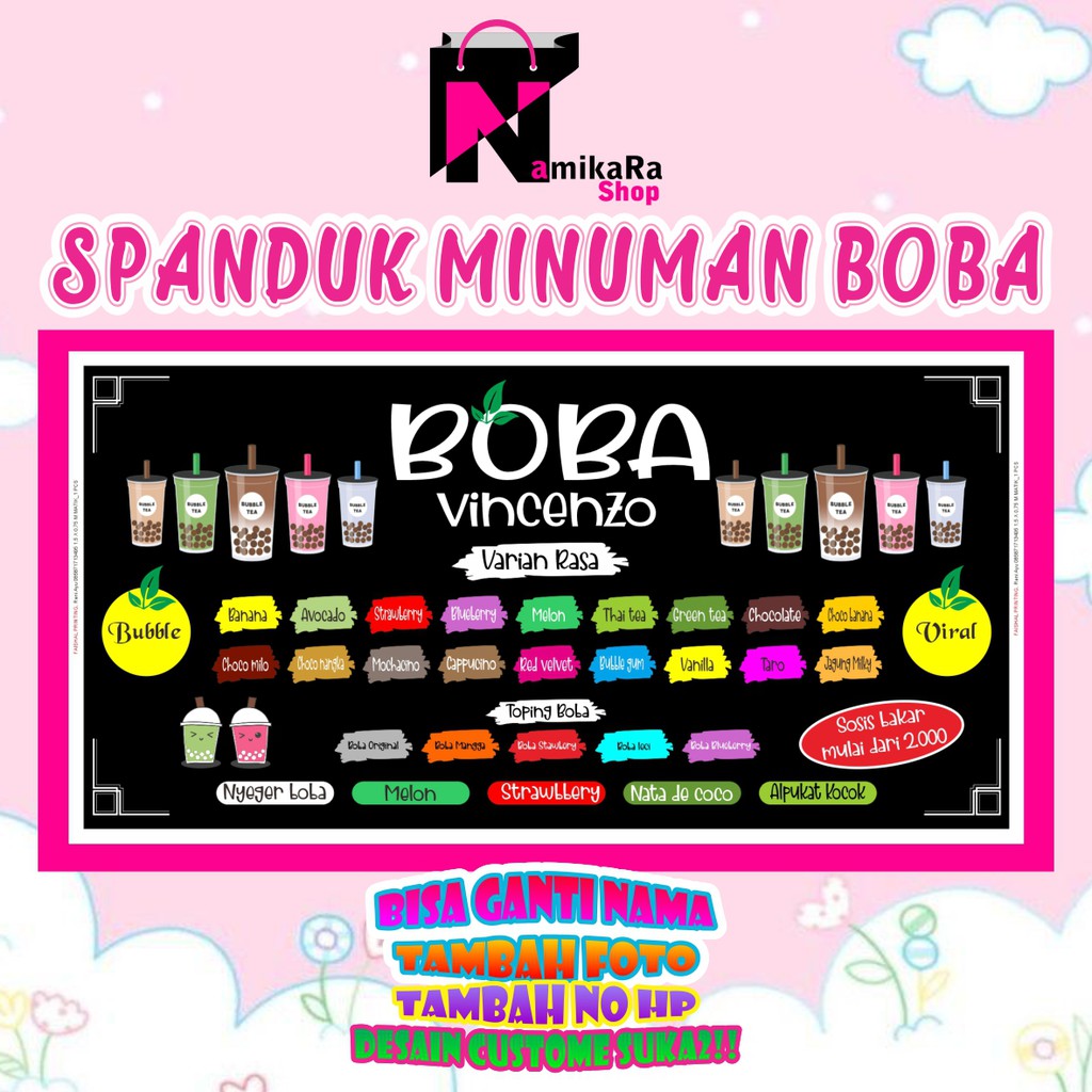 Jual Spanduk Banner Backdrop Minuman Boba Viral Cetak Spanduk Minuman Boba Ukuran 15 X 075 M 6433