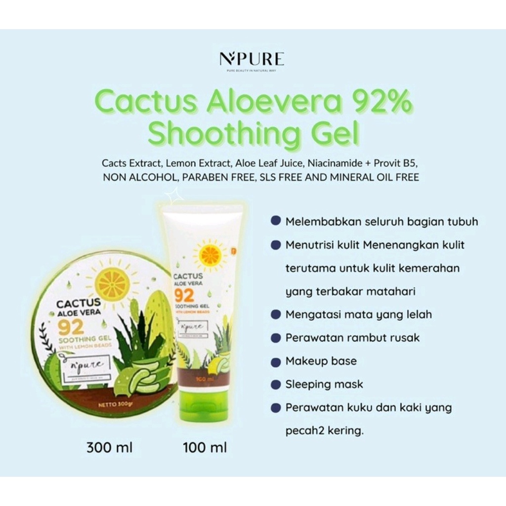 NPURE CACTUS ALOE VERA 92% SOOTHING GEL