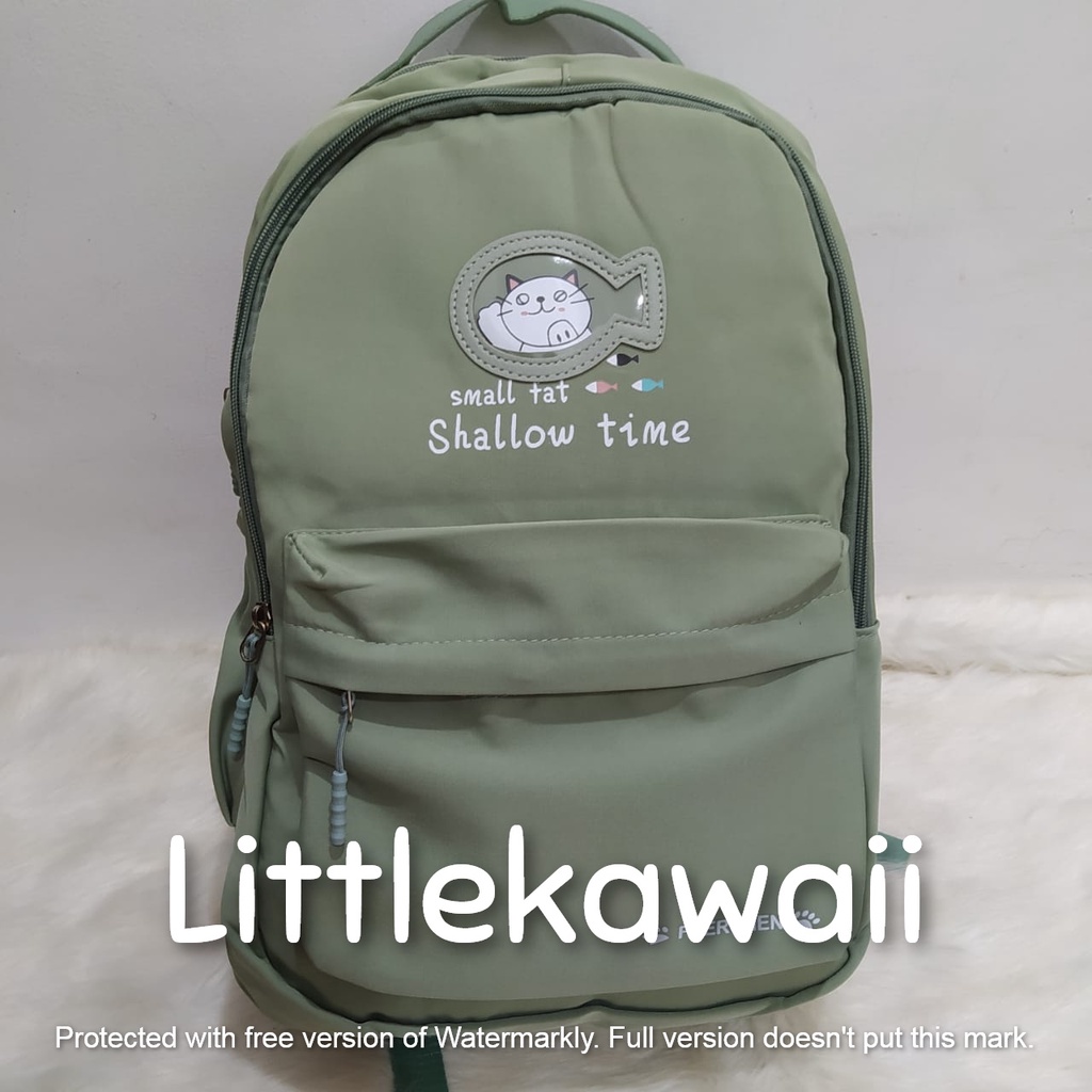 LK/Tas Ransel Laptop Backpack Parasut Sekolah Fashion Anak Remaja Cat Fish Animal Import