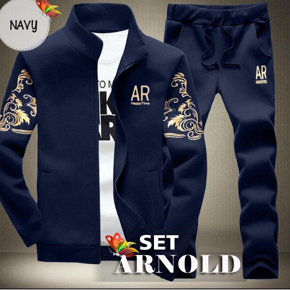 ➪ SET ARNOLD TRAINING | SETELAN PAKAIAN OLAHRAGA PRIA BABYTERRY TEBAL, SABLON FOIL EMAS, ADA SELETIN